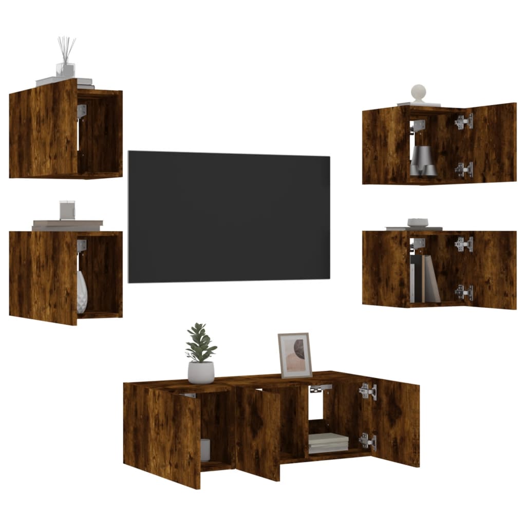 vidaXL 6-dijelni zidni TV elementi s LED svjetlima boja hrasta drveni