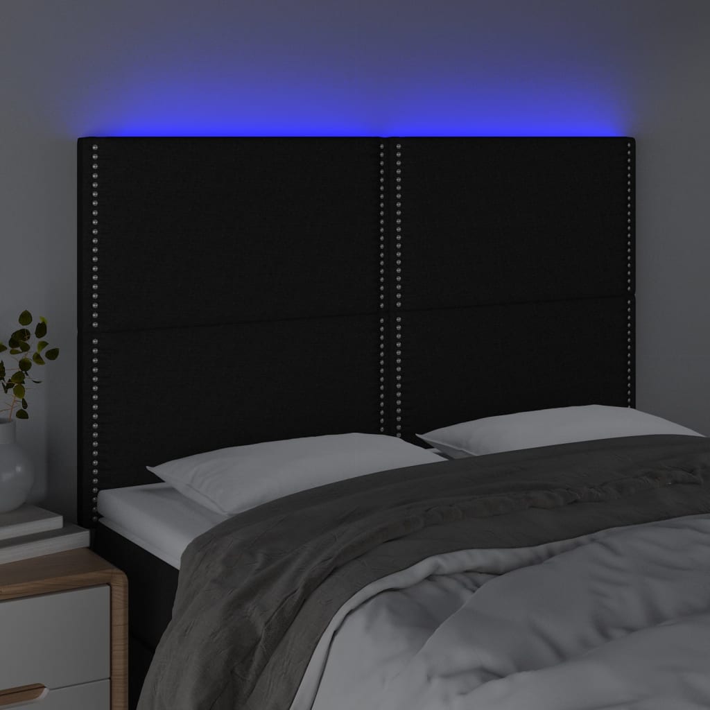 vidaXL LED uzglavlje crno 144x5x118/128 cm od tkanine