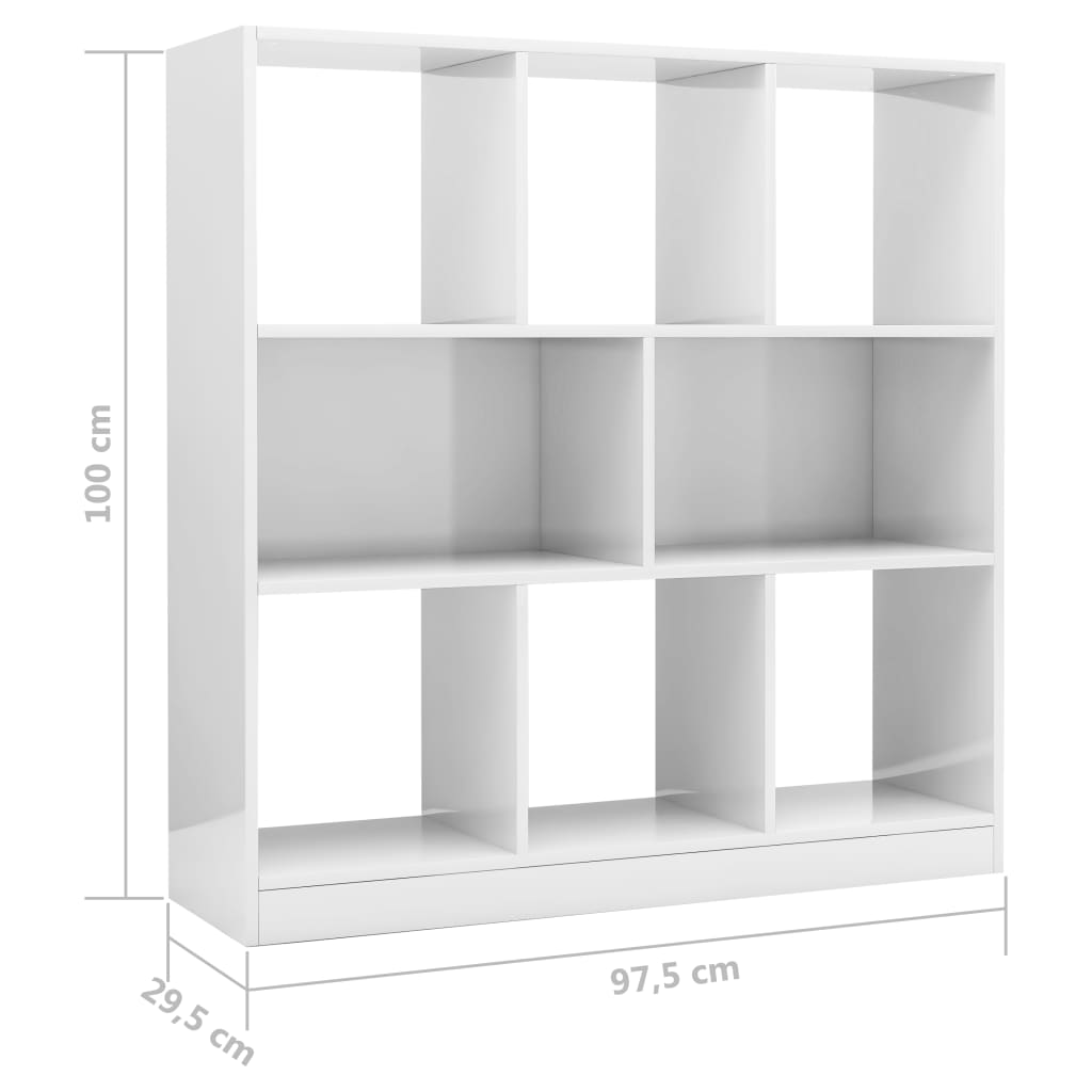 vidaXL Ormarić za knjige visoki sjaj bijeli 97,5x29,5x100 cm iverica