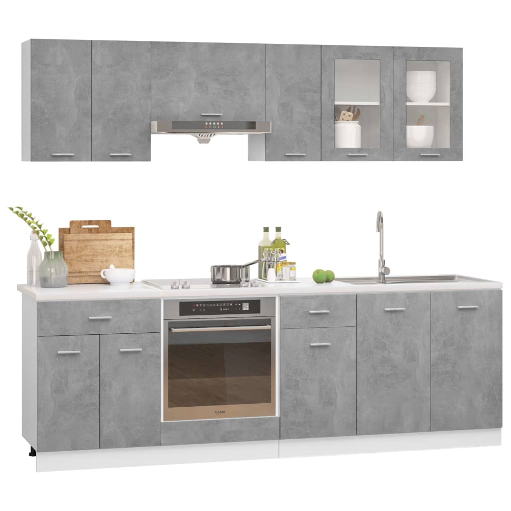 vidaXL 8-dijelni set kuhinjskih ormarića siva boja betona od iverice