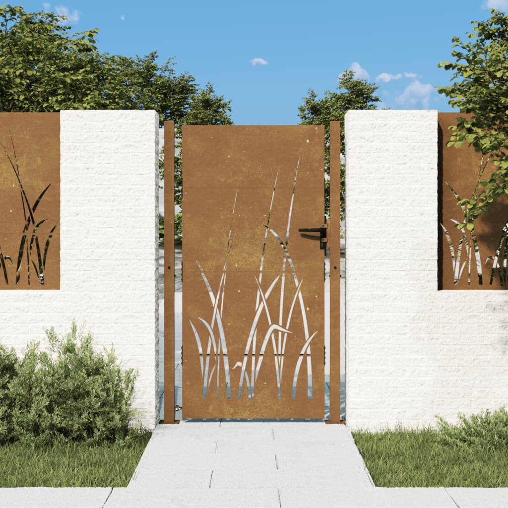 vidaXL Vrtna vrata 105 x 180 cm od čelika COR-TEN s uzorkom trave