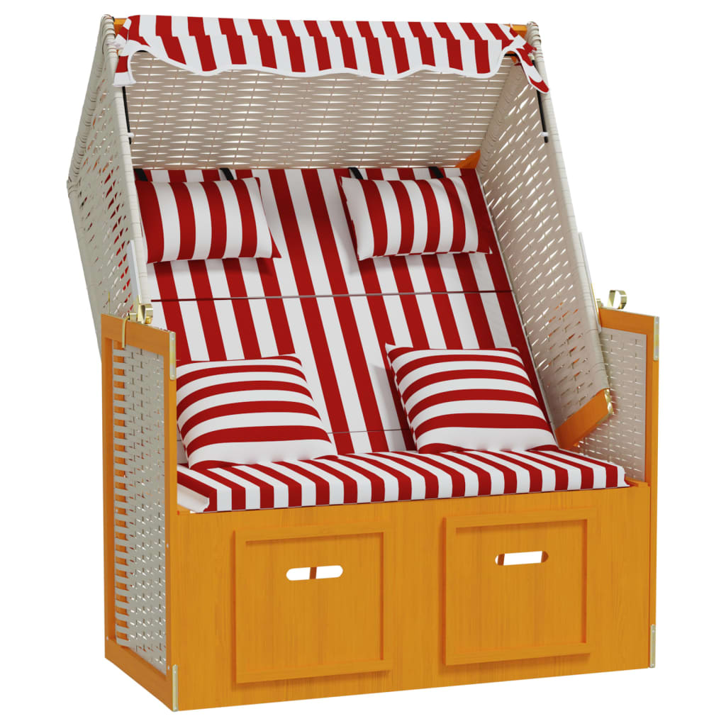 vidaXL Ležaljka za plažu s jastucima crveno-bijela poliratan i drvo