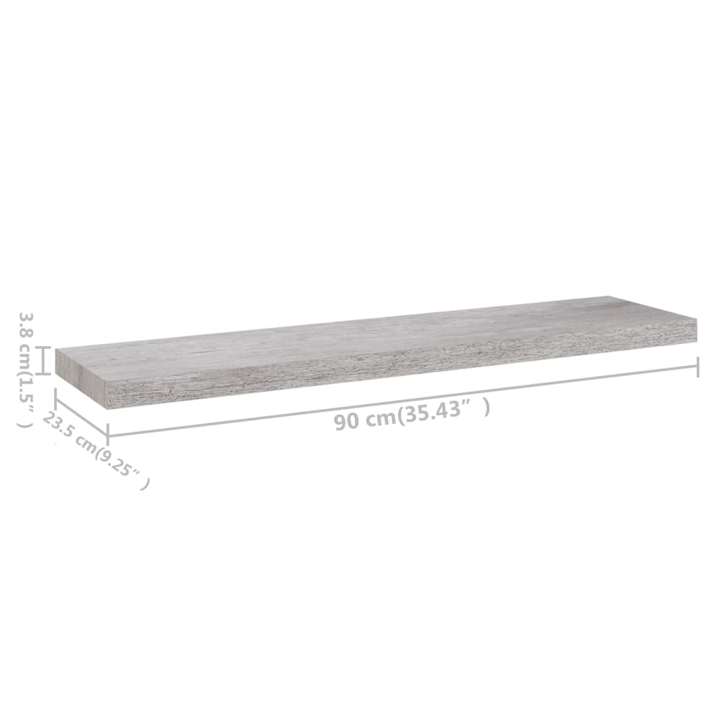 vidaXL Plutajuće zidne police 2 kom boja betona 90x23,5x3,8 cm MDF