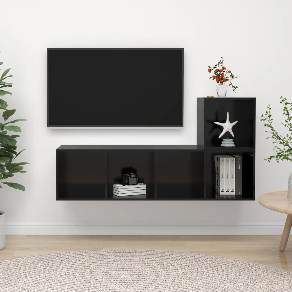 vidaXL 2-dijelni set TV ormarića visoki sjaj crni od iverice