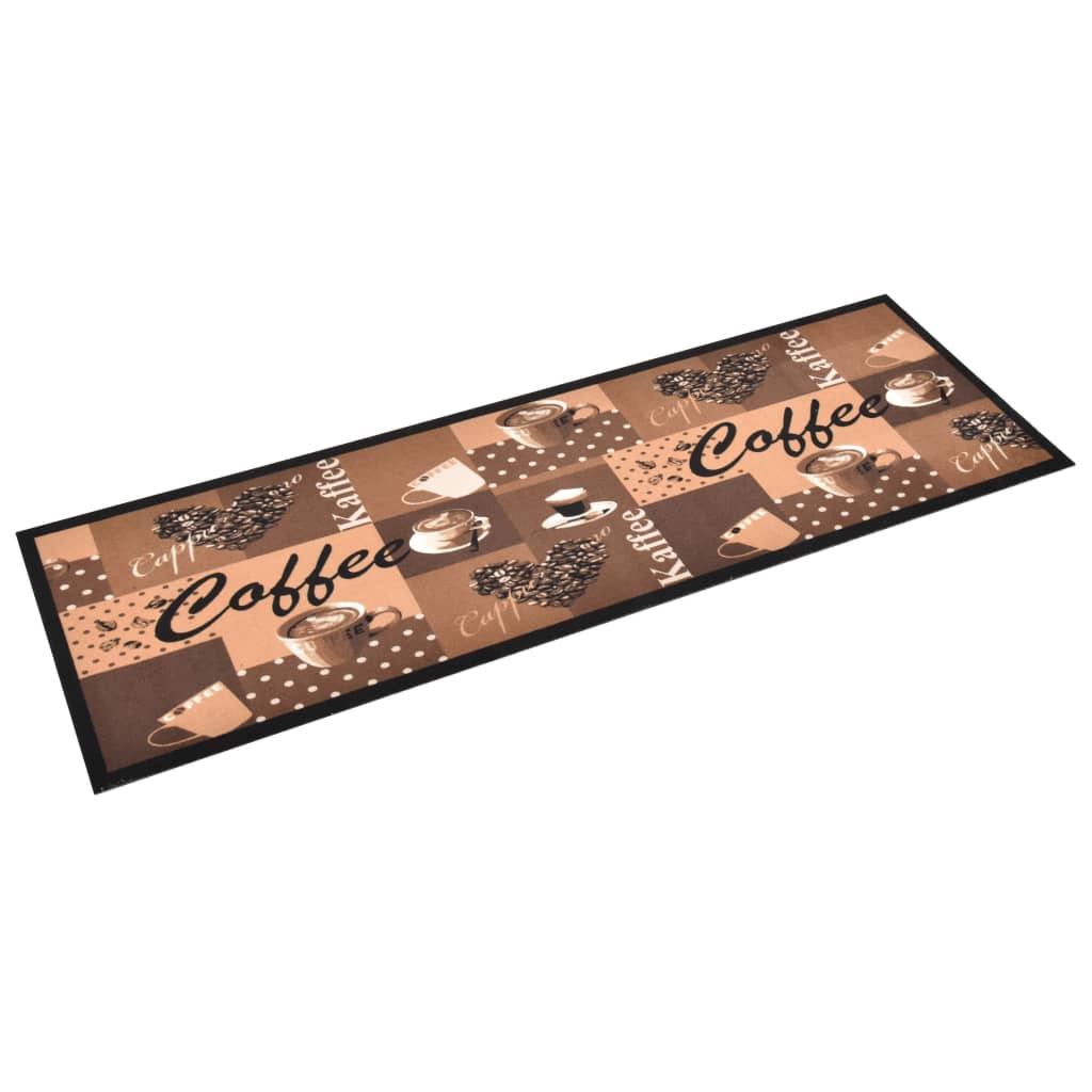 vidaXL Kuhinjski tepih s uzorkom kave perivi smeđi 60 x 180 cm