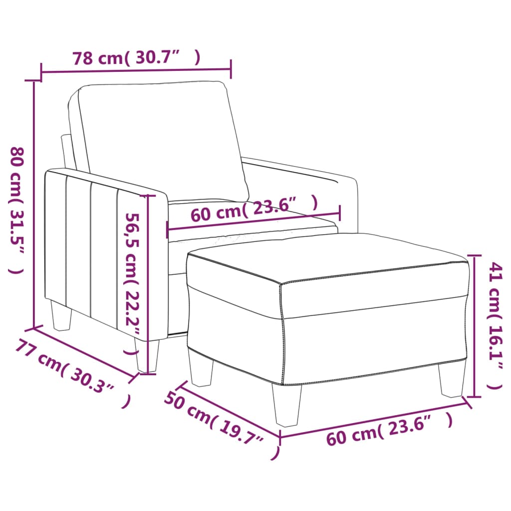 vidaXL Fotelja s tabureom 60 cm od umjetne kože