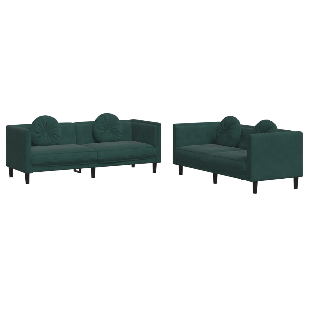 vidaXL 2-dijelni set sofa s jastucima tamnozeleni baršunasti