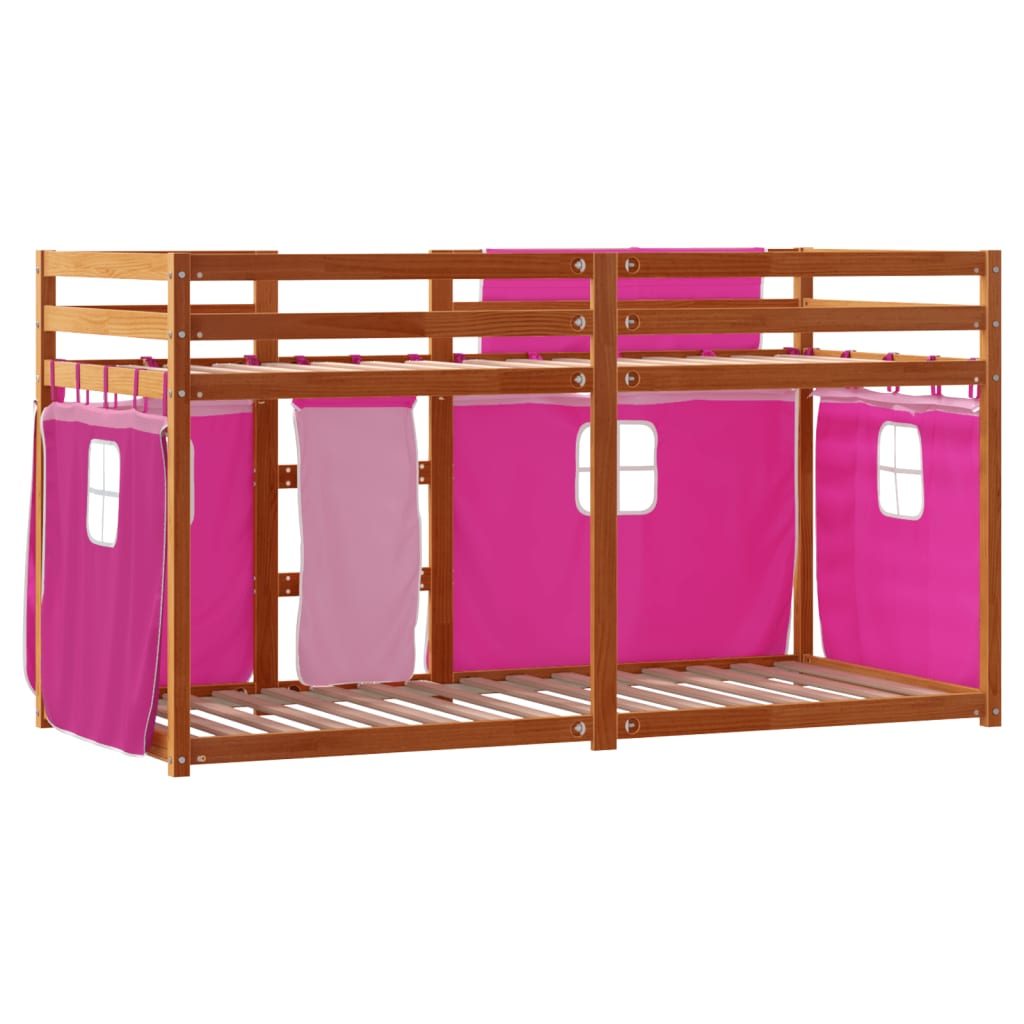 vidaXL Krevet na kat sa zavjesama ružičasti 80 x 200 cm od borovine