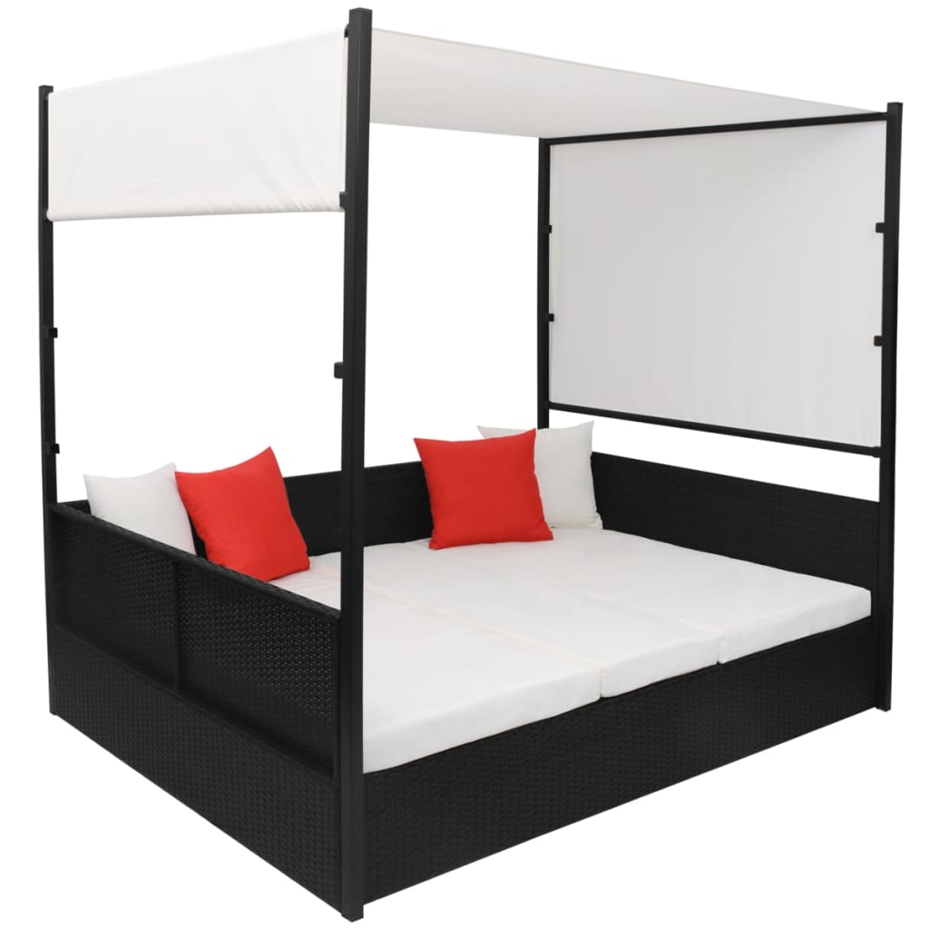vidaXL Vrtni krevet s baldahinom crni 190 x 130 cm poliratan
