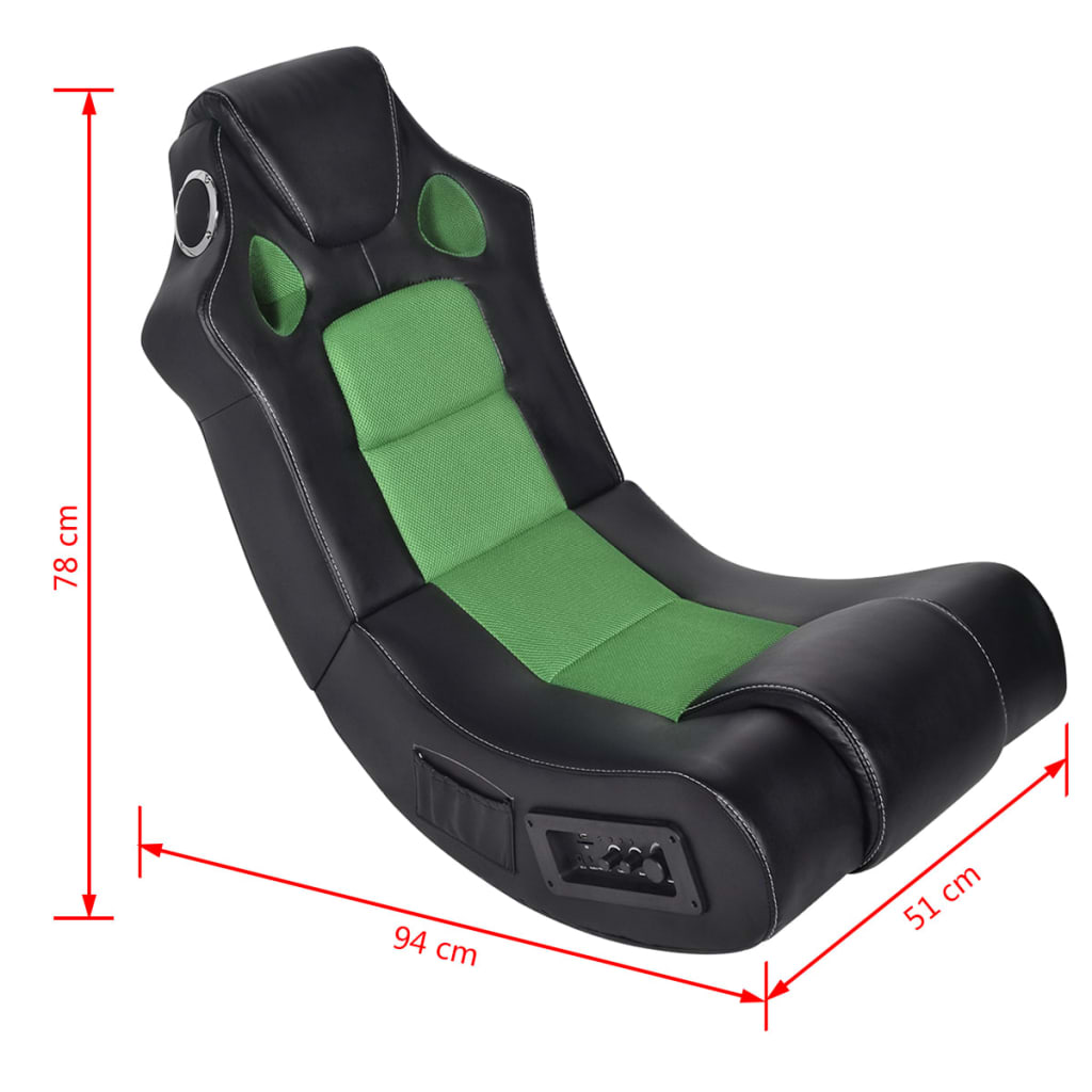 vidaXL Stolica za ljuljanje s glazbom crno-zelena od umjetne kože