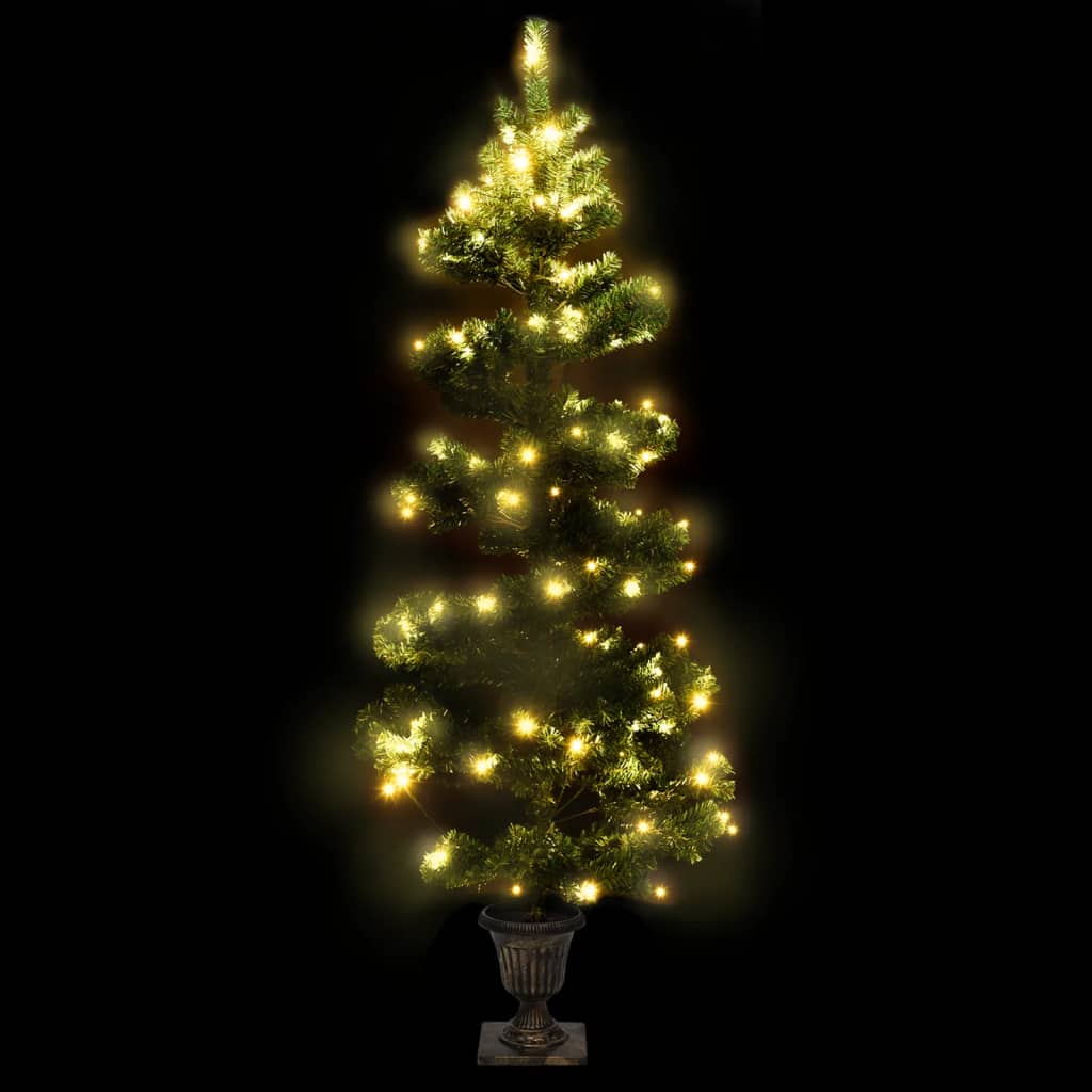 vidaXL Spiralno osvijetljeno božićno drvce s posudom zeleno 120 cm PVC