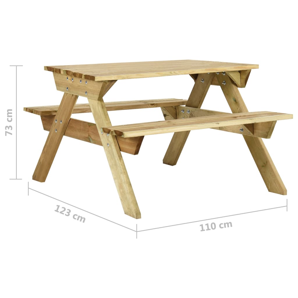 vidaXL Stol za piknik s klupama 110x123x73 cm od impregnirane borovine