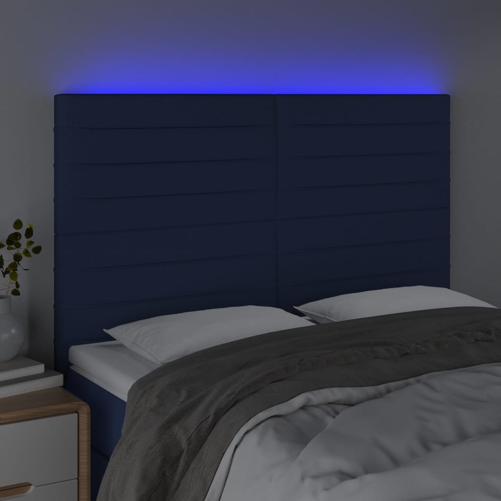 vidaXL LED uzglavlje plavo 144x5x118/128 cm od tkanine