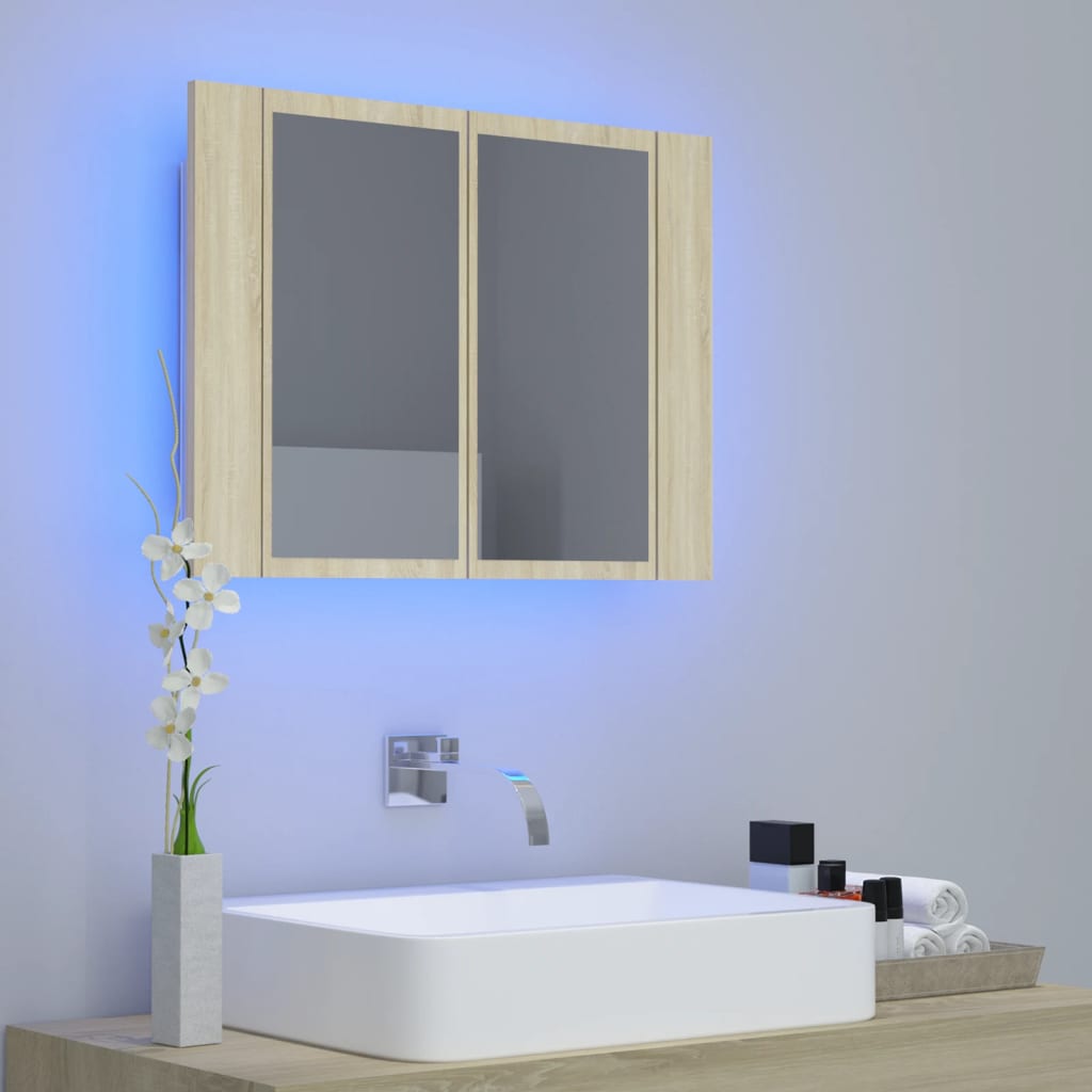 vidaXL LED kupaonski ormarić s ogledalom boja hrasta 60x12x45 akrilni