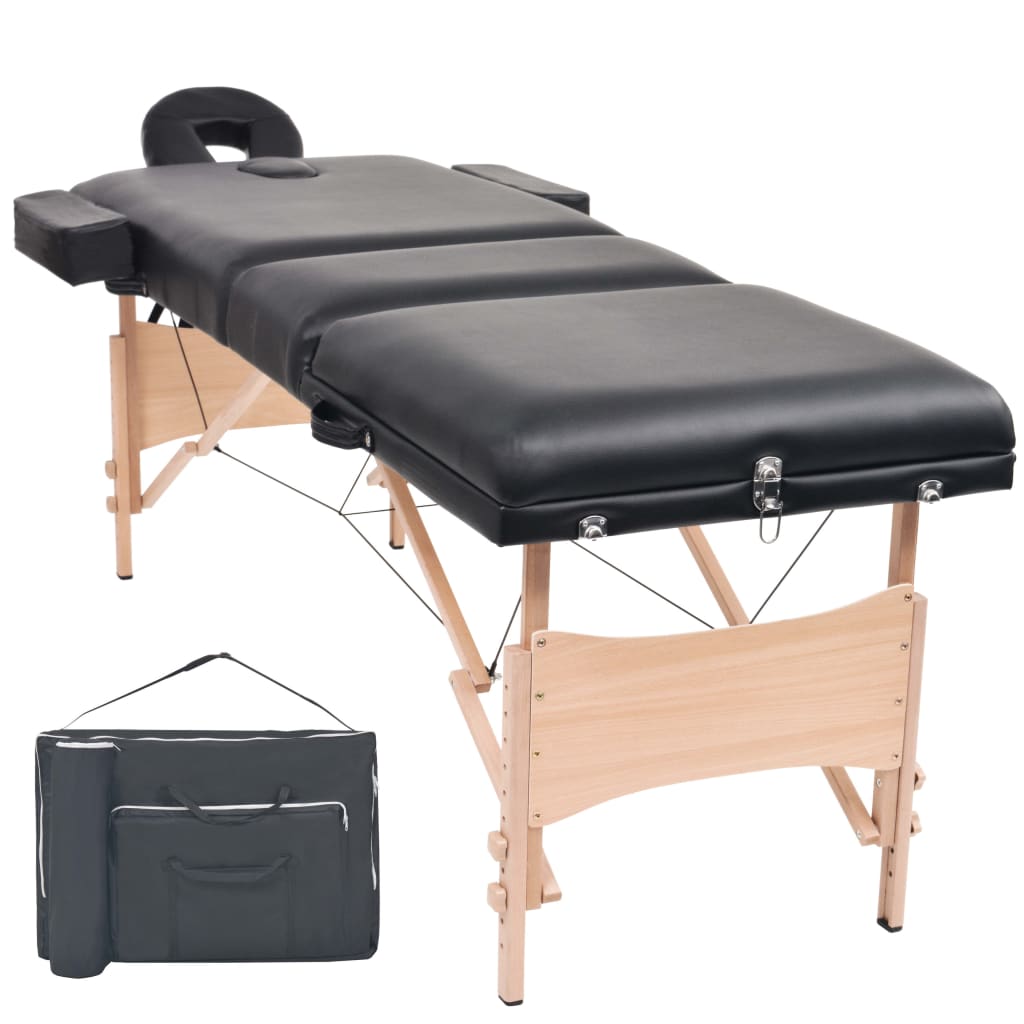 vidaXL Sklopivi stol za masažu s 3 zone debljina 10 cm crni
