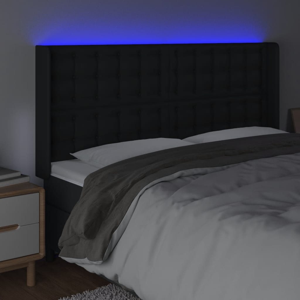 vidaXL LED uzglavlje crno 163 x 16 x 118/128 cm od umjetna koža