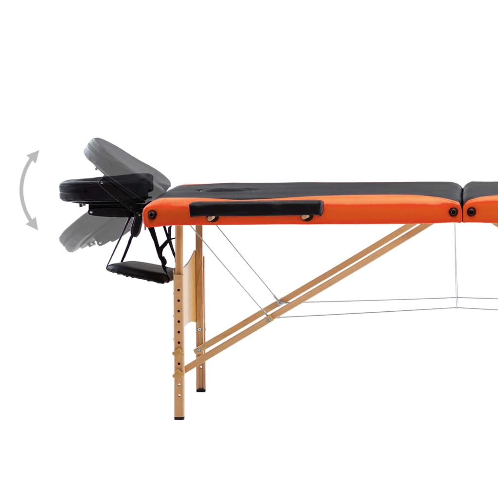 vidaXL Sklopivi masažni stol s 3 zone drveni crno-narančasti