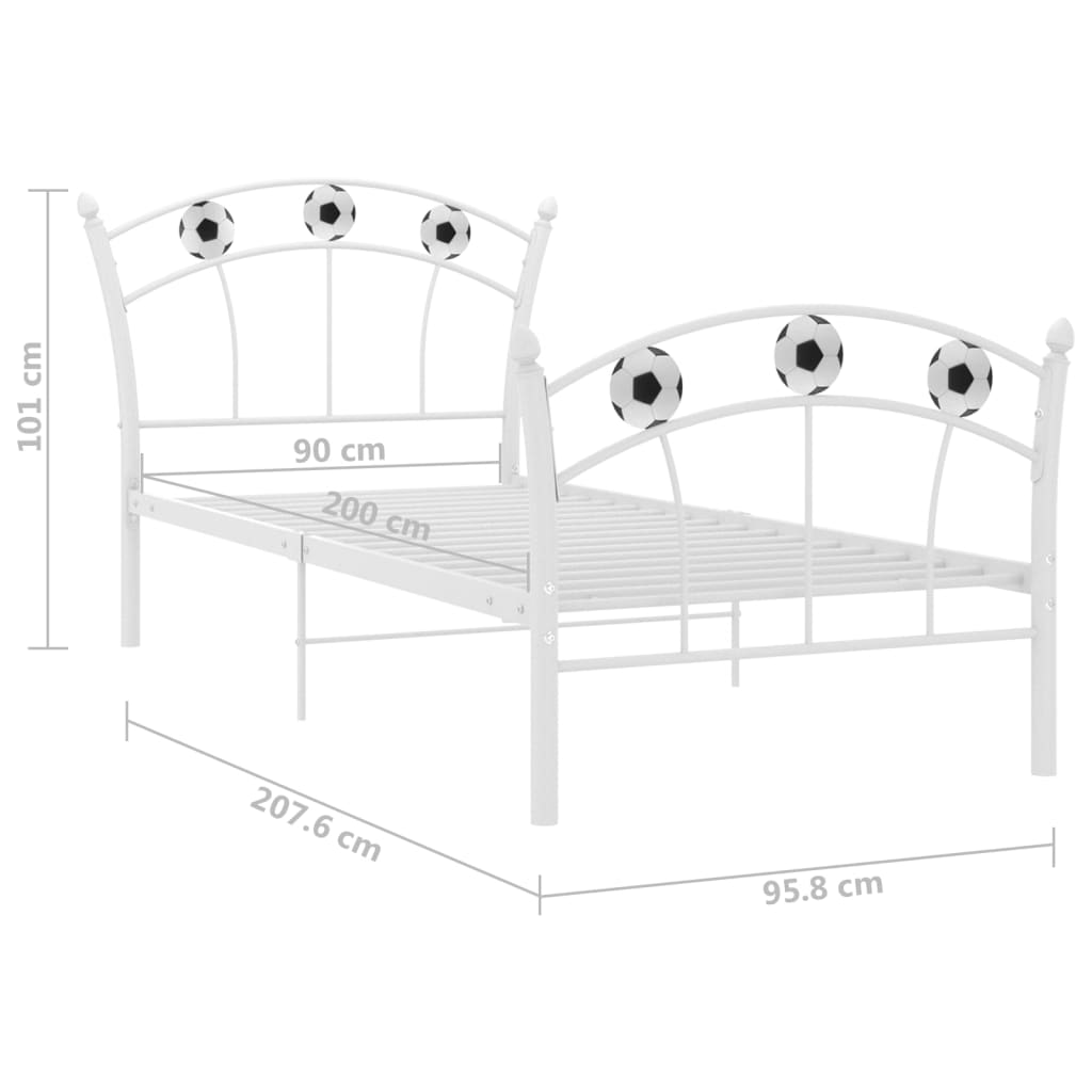 vidaXL Okvir za krevet s nogometnim uzorkom bijeli metal 90 x 200 cm