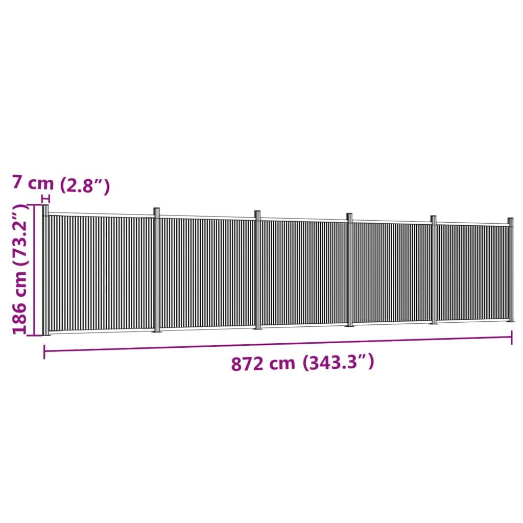 vidaXL Panel za ogradu sivi 872 x 186 cm WPC