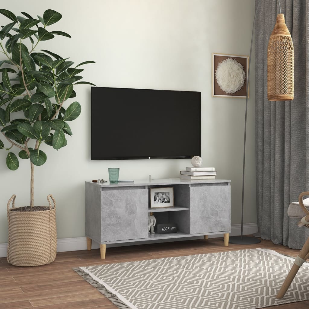 vidaXL TV ormarić s nogama od masivnog drva boja betona 103,5x35x50 cm