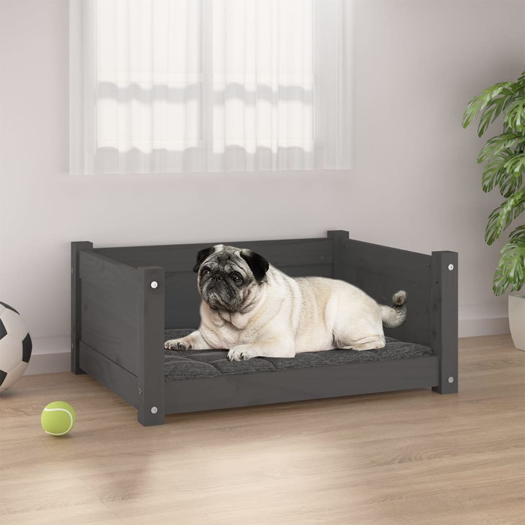 vidaXL Krevet za pse sivi 65,5 x 50,5 x 28 cm od masivne borovine