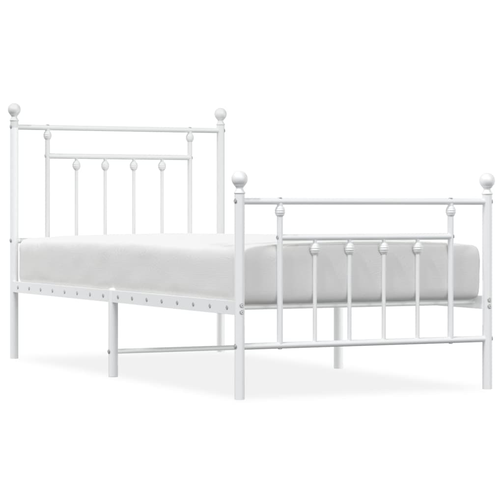 vidaXL Metalni okvir kreveta uzglavlje i podnožje bijeli 90x190 cm