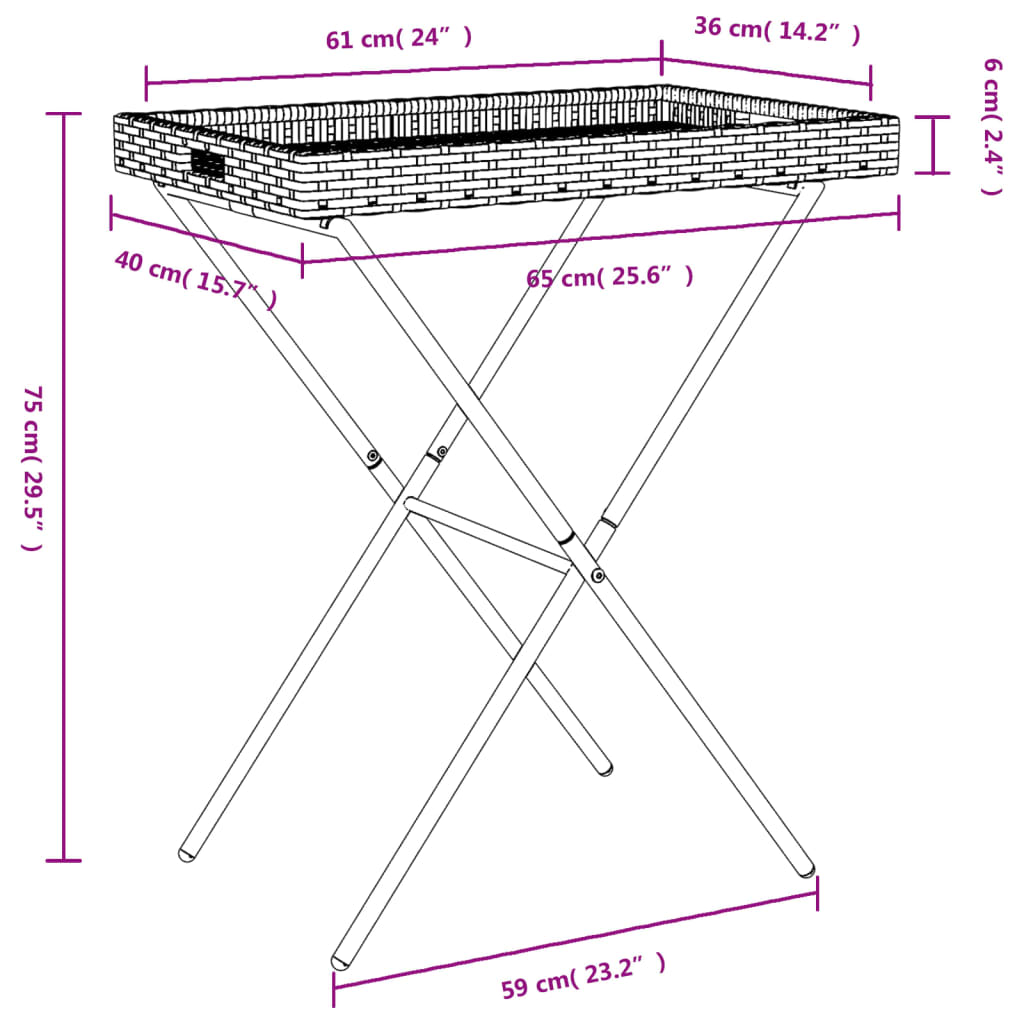 vidaXL Sklopivi stol s pladnjem bež 65 x 40 x 75 cm od poliratana
