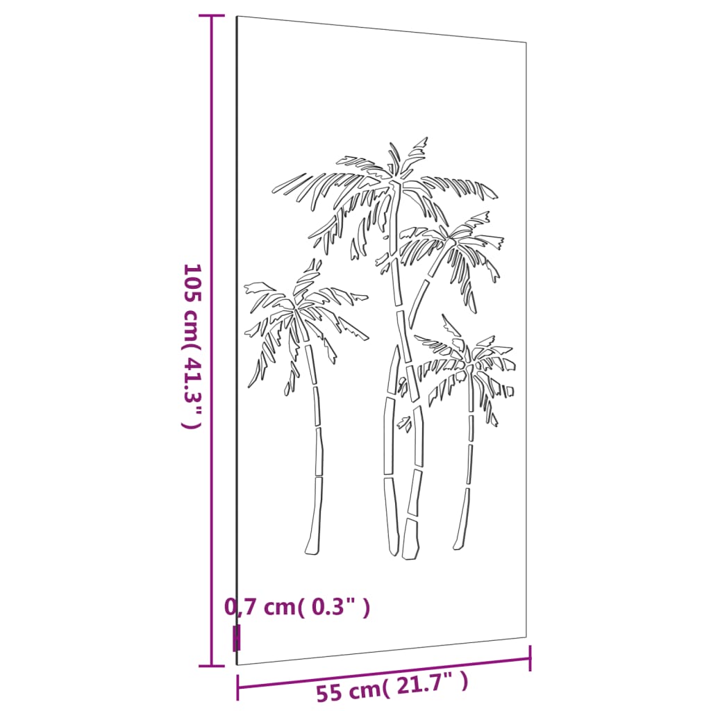 vidaXL Vrtni zidni ukras 105 x 55 cm čelik COR-TEN s uzorkom palme