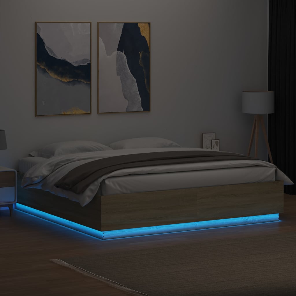vidaXL Okvir za krevet s LED svjetlima boja hrasta 180 x 200 cm drveni
