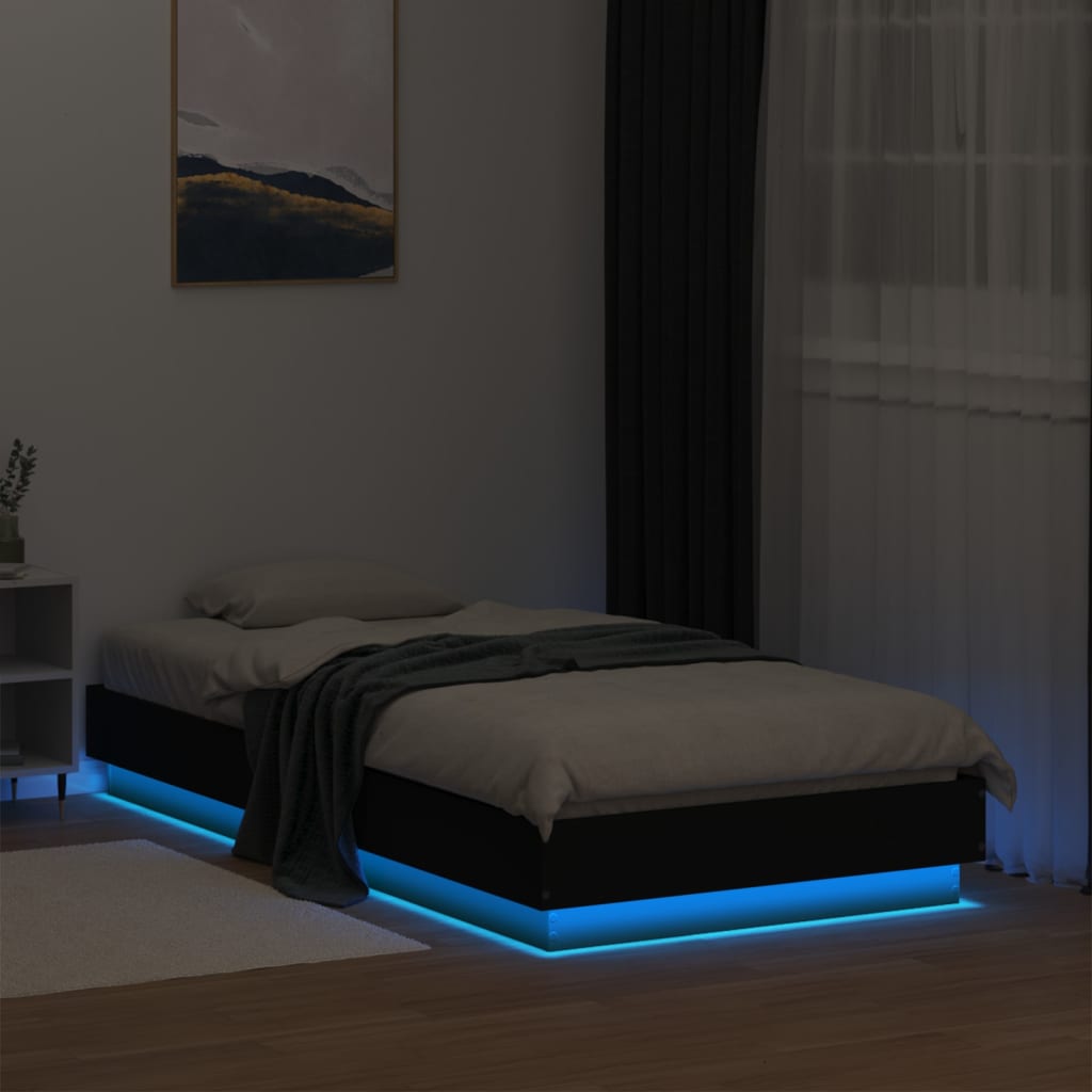 vidaXL Okvir kreveta s LED svjetlima crni 90 x 190 cm