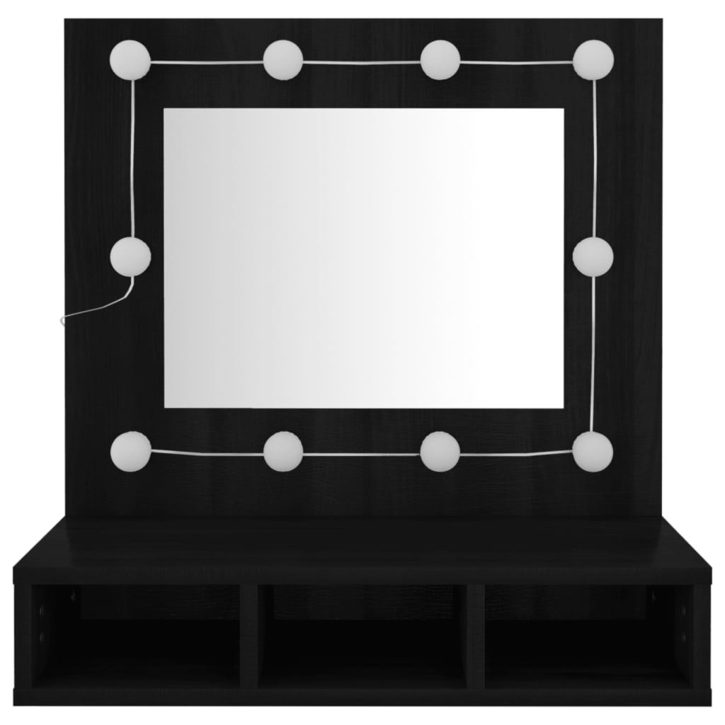 vidaXL Ormarić s ogledalom i LED svjetlima crni 60 x 31,5 x 62 cm
