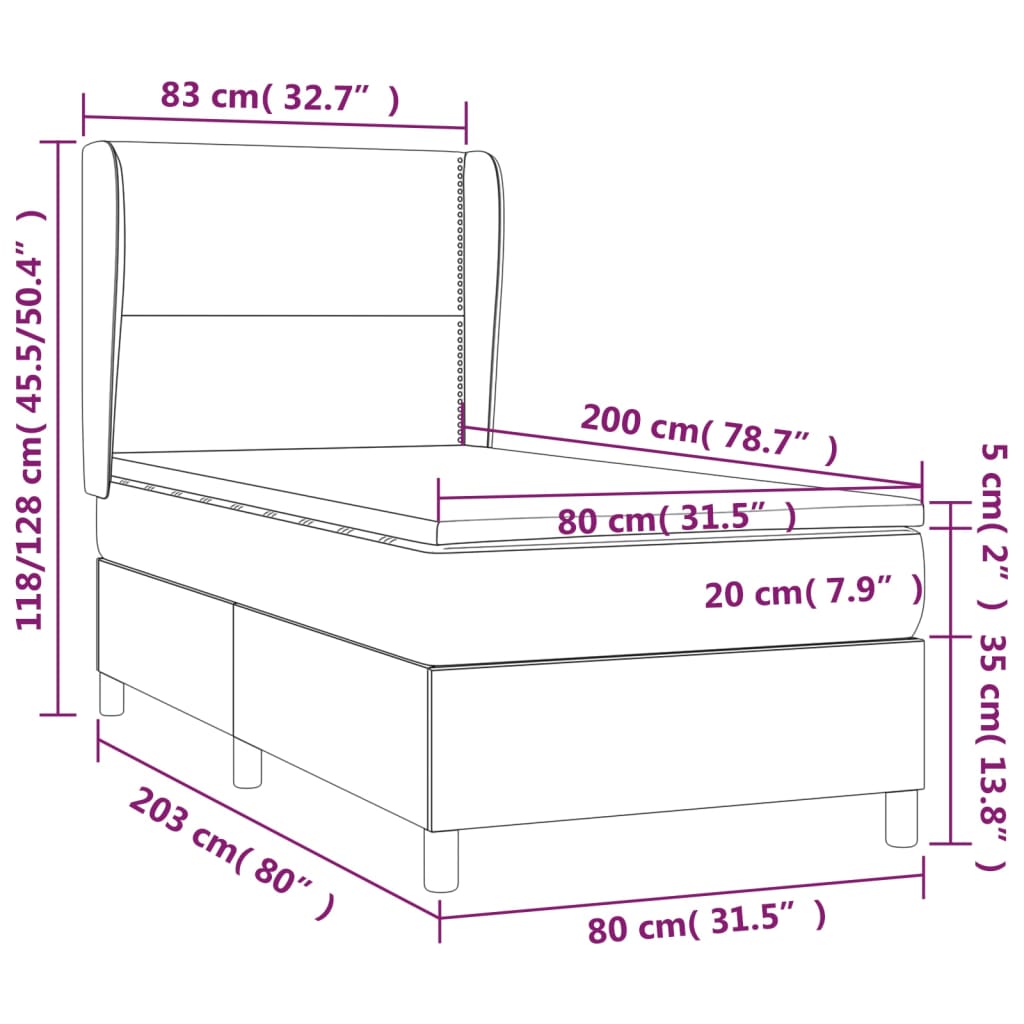 vidaXL Okvir kreveta s oprugama i madrac krem 80x200 cm od tkanine