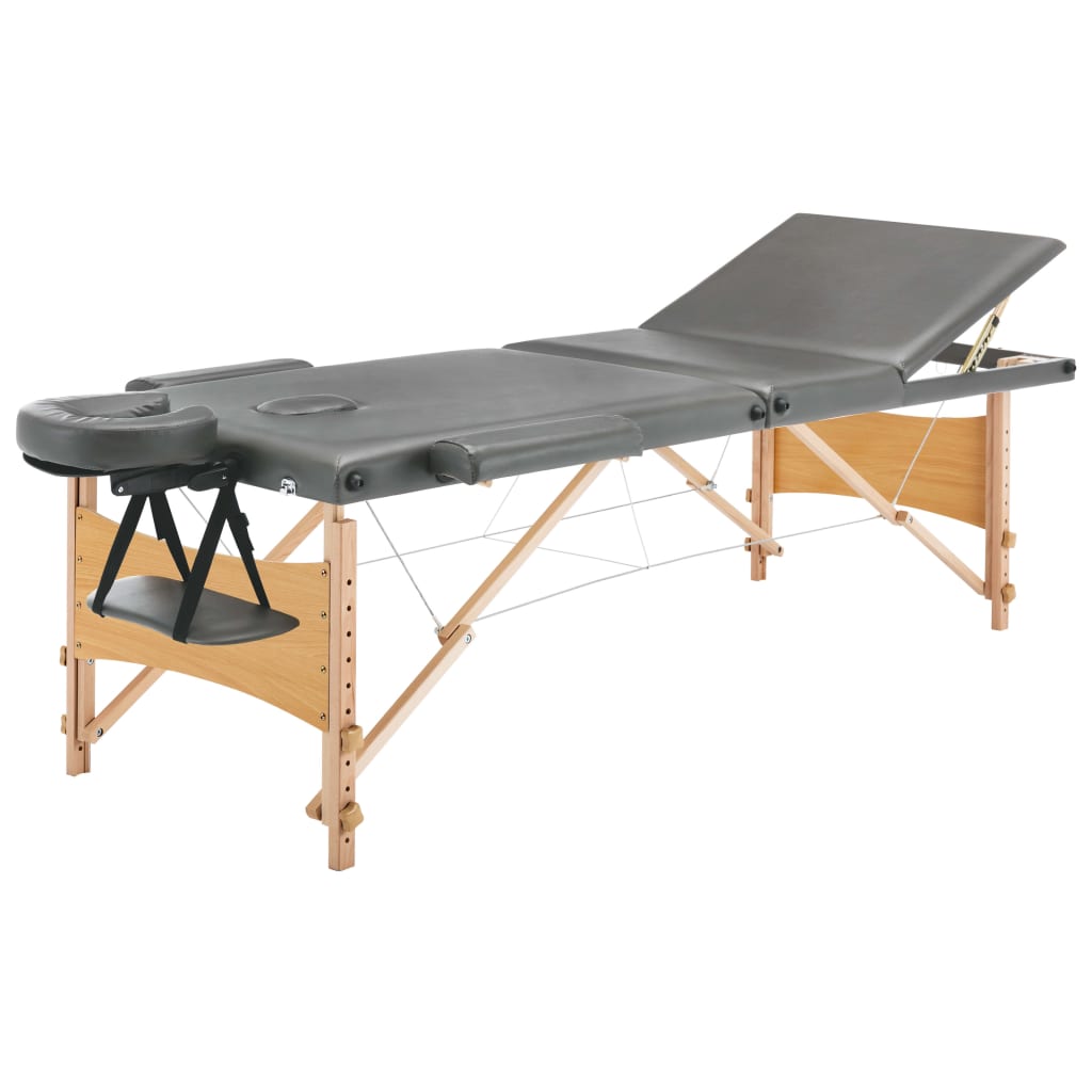 vidaXL Stol za masažu s 3 zone i drvenim okvirom antracit 186 x 68 cm