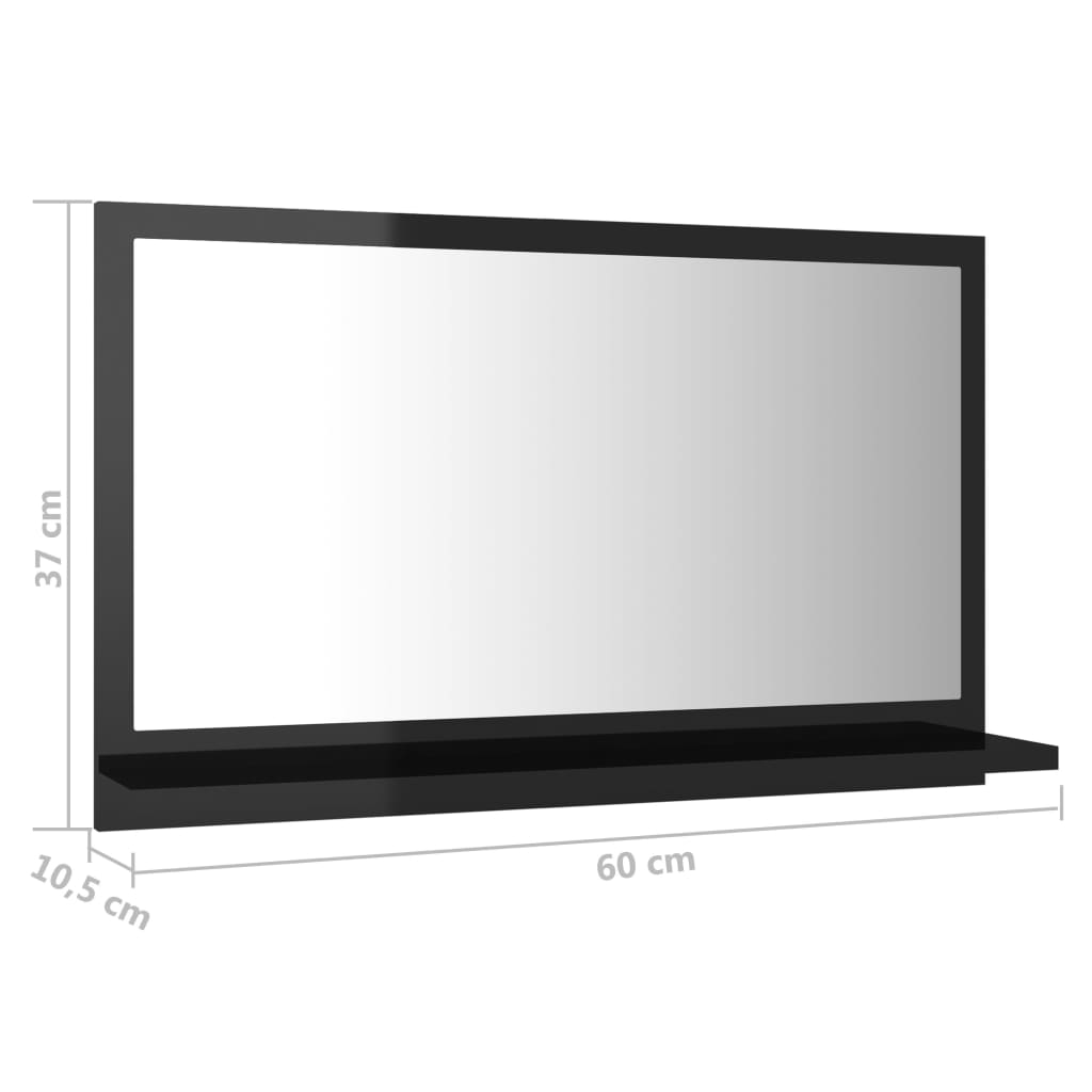 vidaXL Kupaonsko ogledalo sjajno crno 60x10,5x37 cm konstruirano drvo