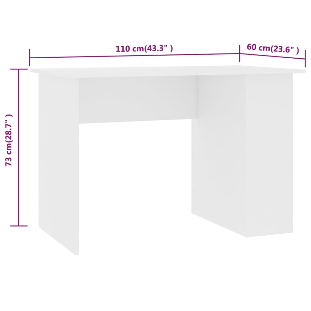 vidaXL Radni stol bijeli 110 x 60 x 73 cm od iverice