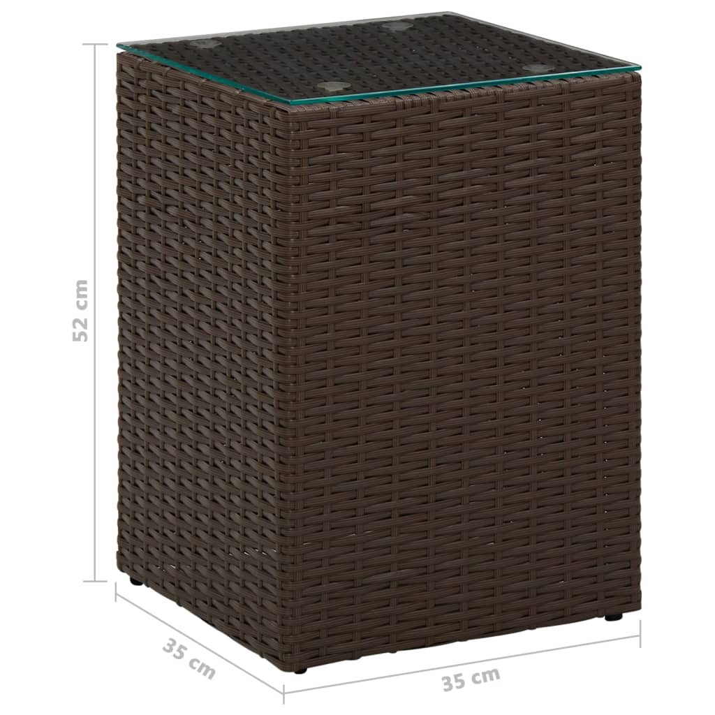 vidaXL Bočni stolić sa staklenom površinom smeđi 35x35x52 cm poliratan