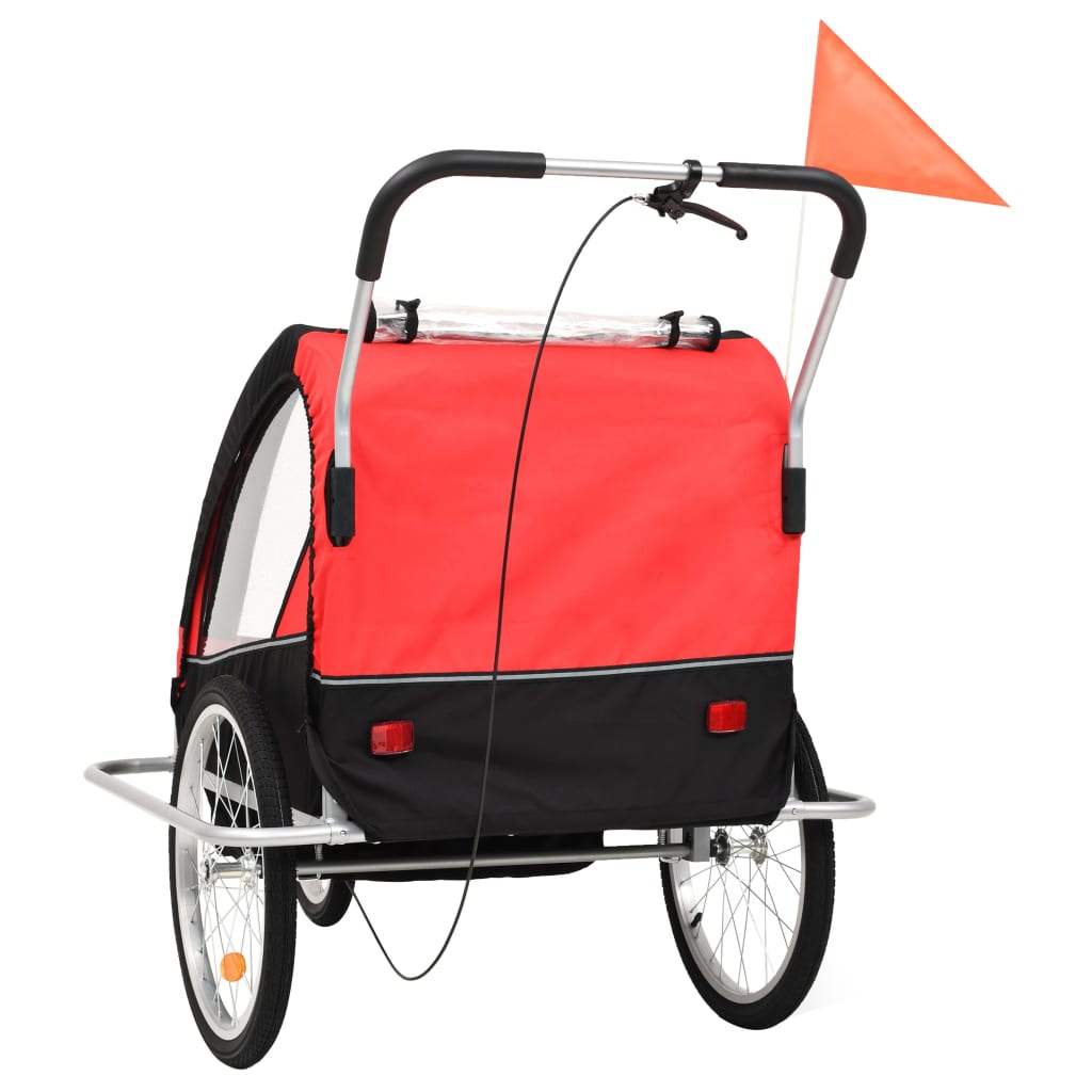 vidaXL 2-u-1 prikolica za bicikl i kolica crno-crvena