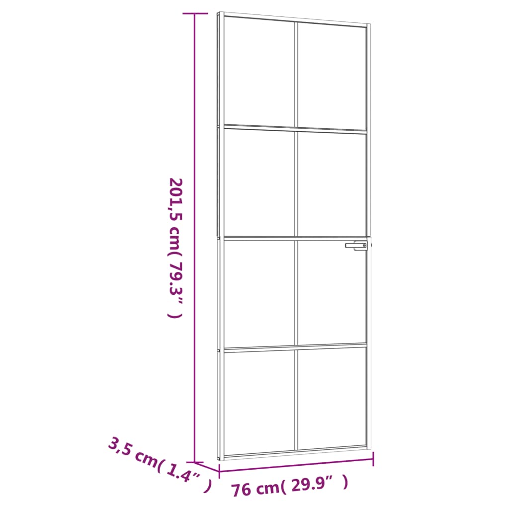vidaXL Sobna vrata bijela 76x201,5 cm kaljeno staklo i aluminij tanka