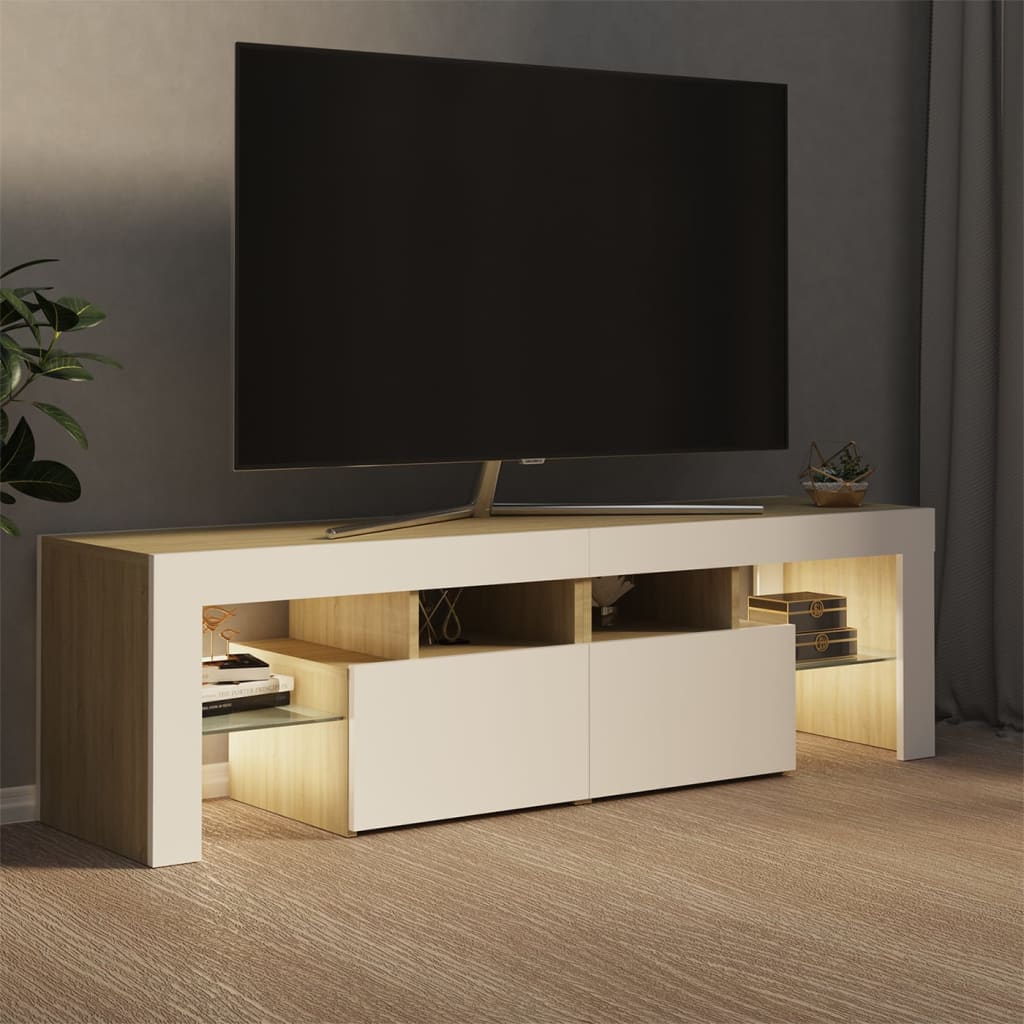 vidaXL TV ormarić s LED svjetlima bijeli i boja hrasta 140x36,5x40 cm