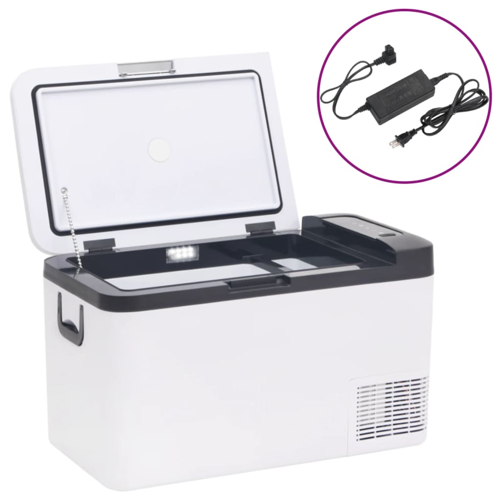 vidaXL Prijenosni hladnjak s ručkom i adapterom crno-bijeli 18 L PP/PE