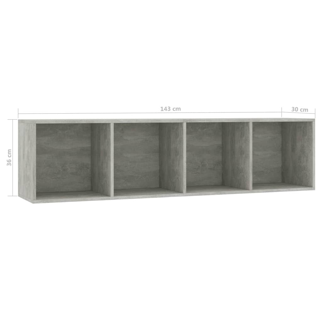 vidaXL Ormarić za knjige/TV siva boja betona 143 x 30 x 36 cm