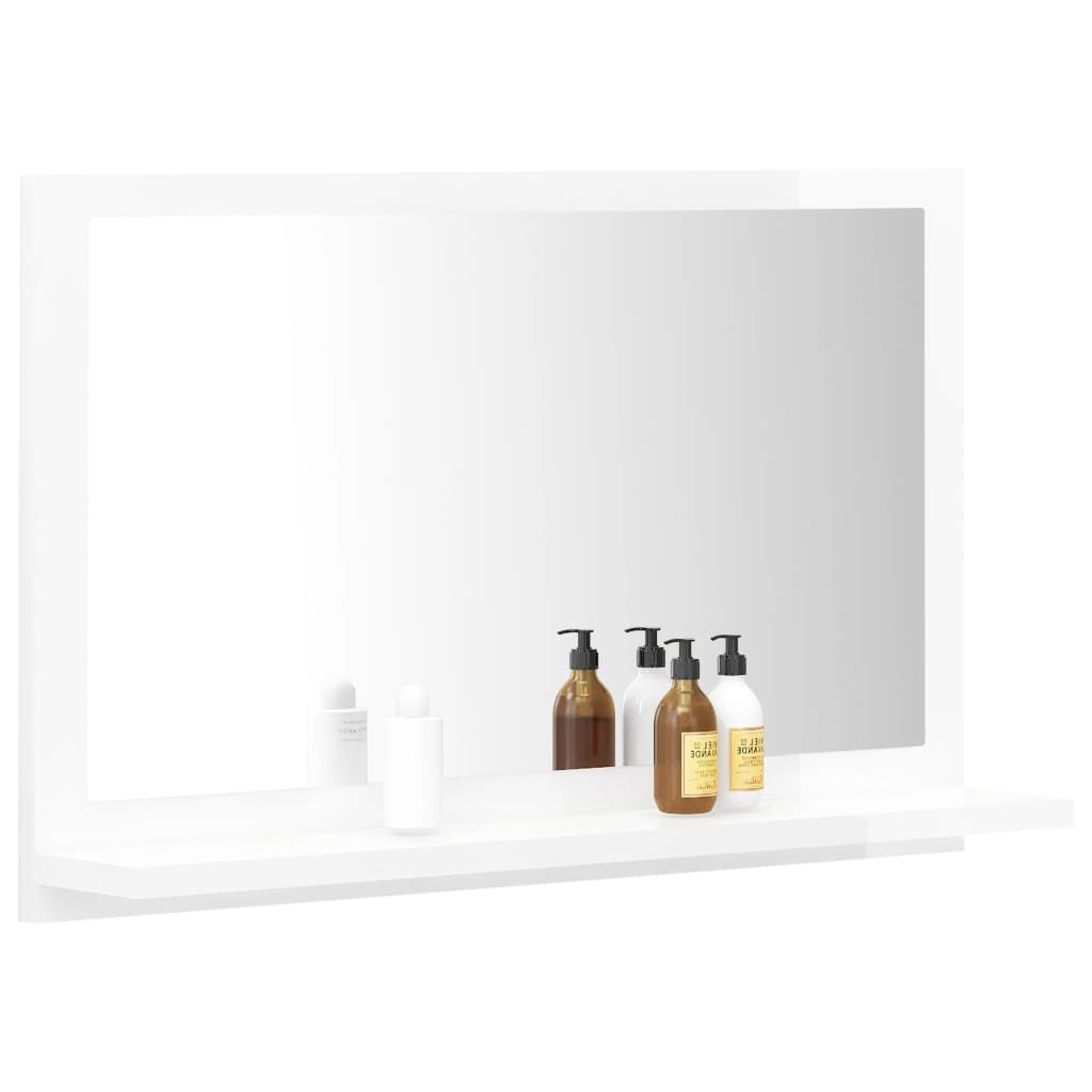 vidaXL Kupaonsko ogledalo visoki sjaj bijelo 60 x 10,5 x 37 cm drveno