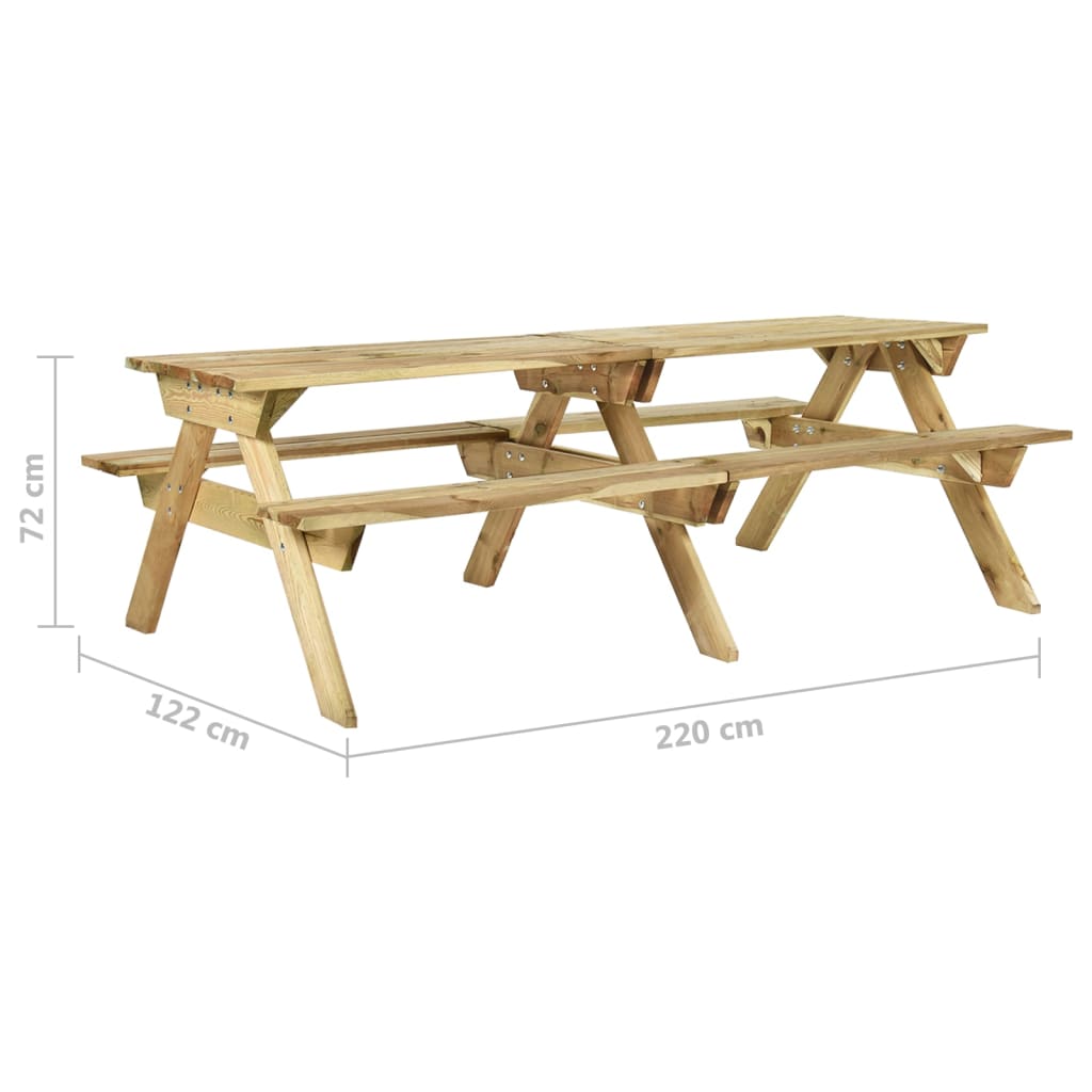 vidaXL Stol za piknik s klupama 220x122x72 cm od impregnirane borovine