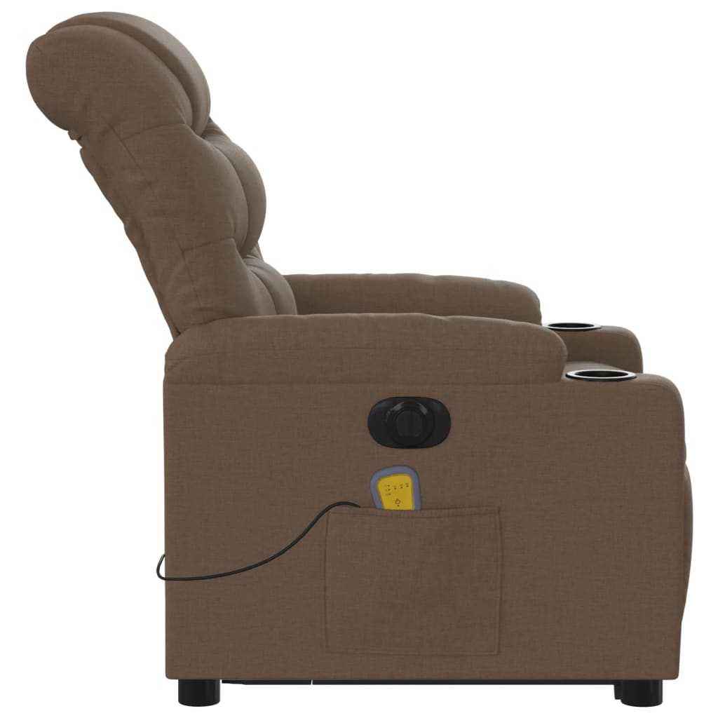 vidaXL Električni masažni naslonjač na podizanje od tkanine smeđi
