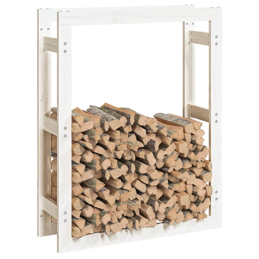 vidaXL Stalak za drva za ogrjev bijeli 80x25x100cm od masivne borovine