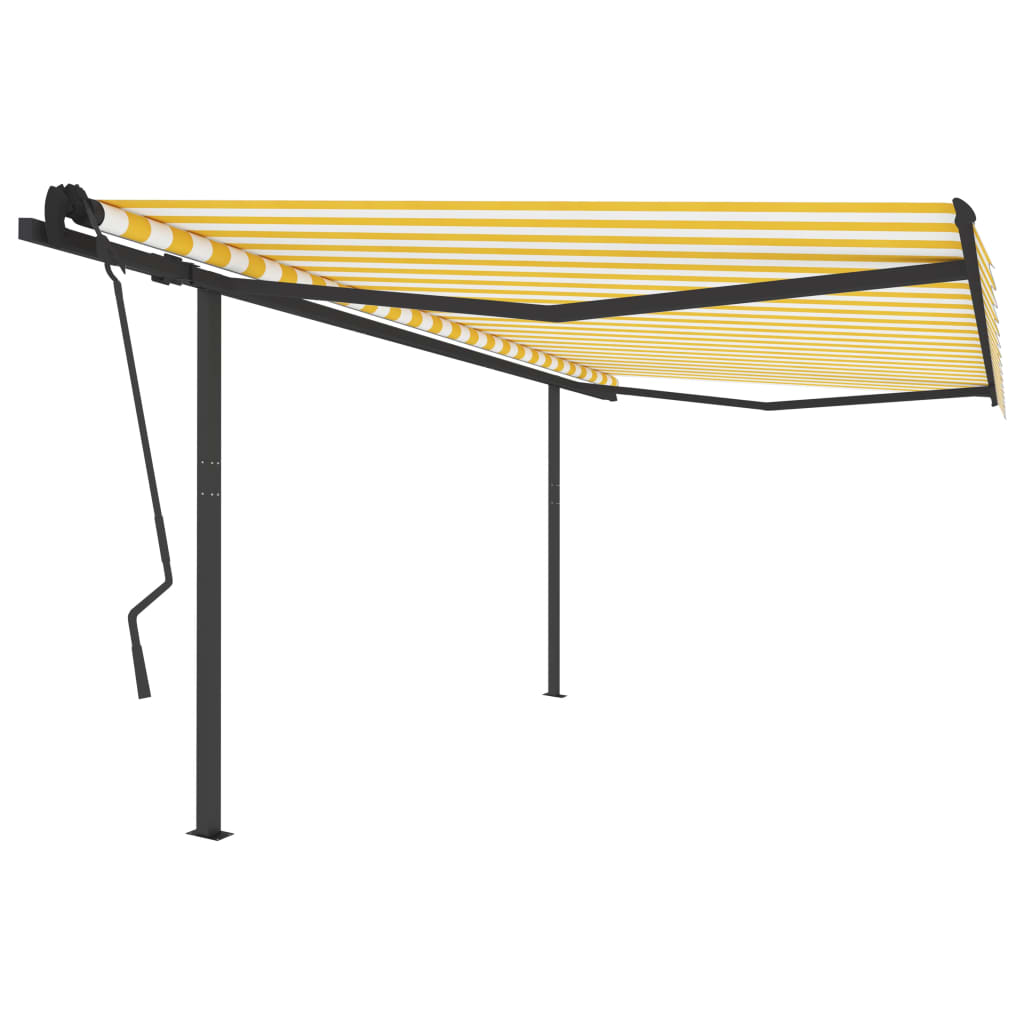 vidaXL Automatska tenda na uvlačenje sa stupovima 4,5x3,5m žuto-bijela