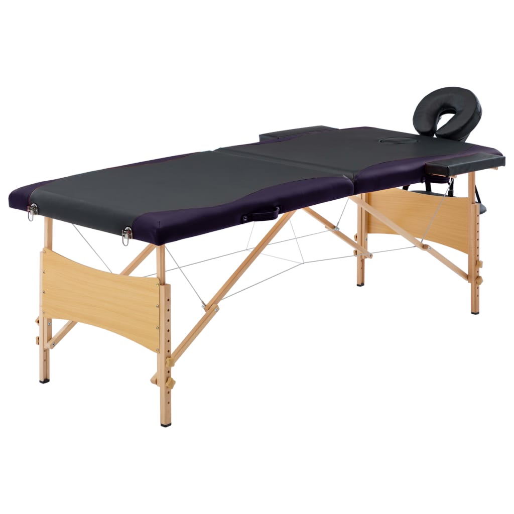 vidaXL Sklopivi stol za masažu s 2 zone drveni crni