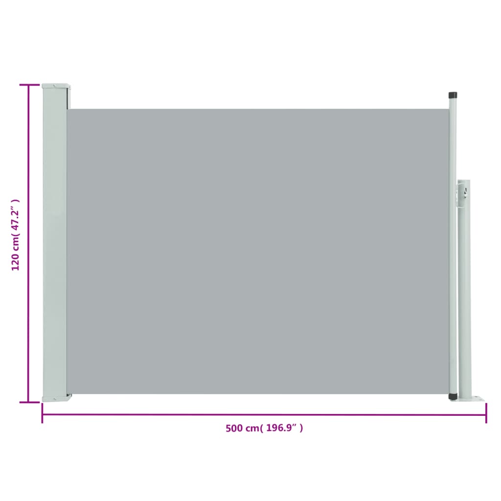 vidaXL Uvlačiva bočna tenda za terasu 117 x 500 cm siva