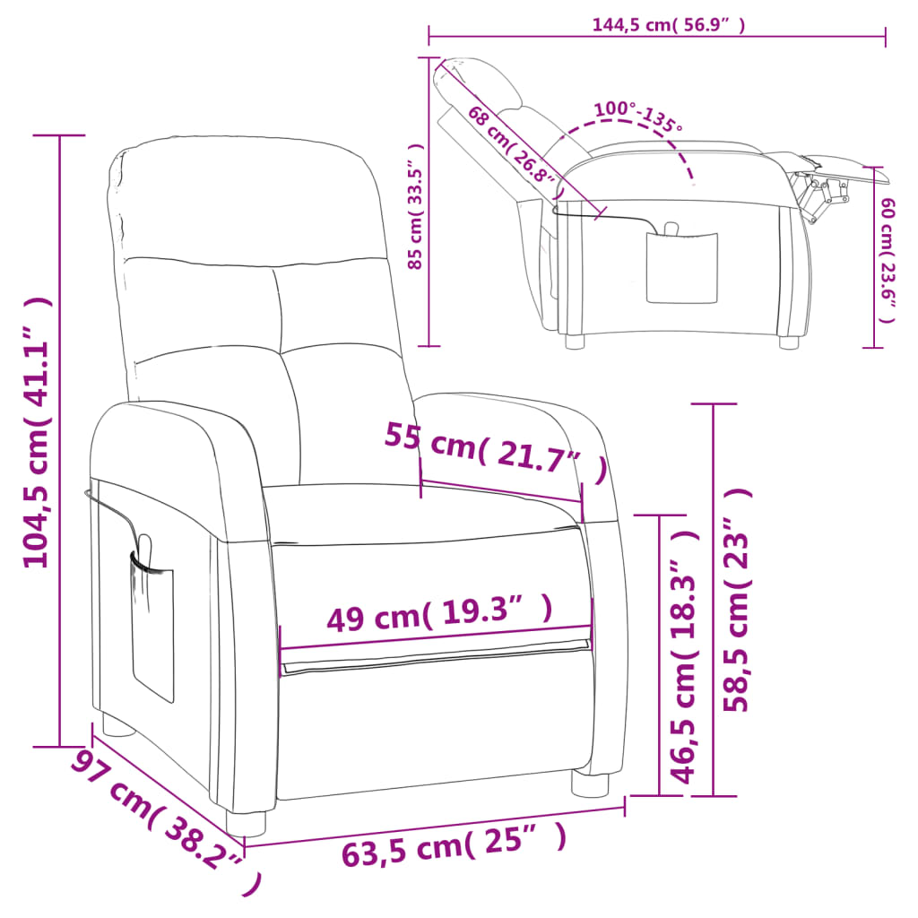 vidaXL Masažna fotelja od tkanine ljubičasta