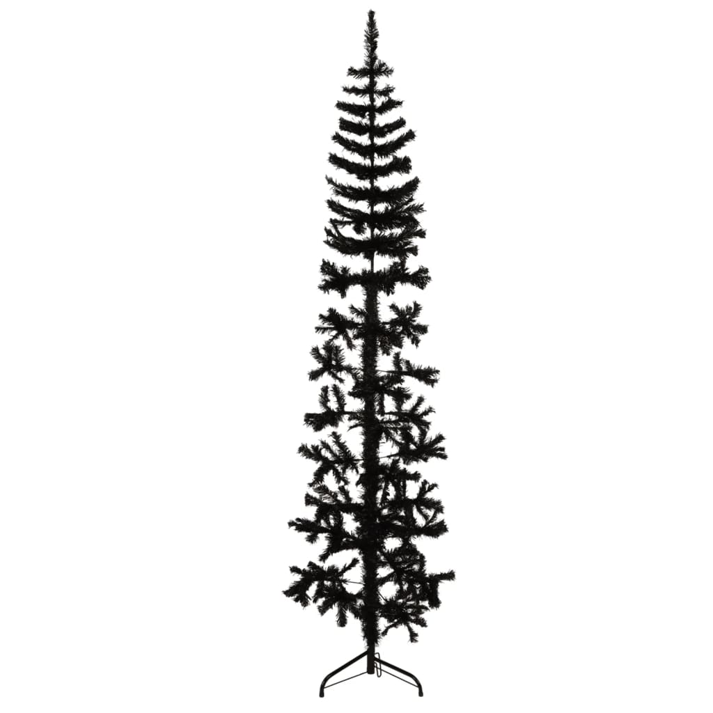 vidaXL Tanka umjetna polovica božićnog drvca sa stalkom crna 180 cm